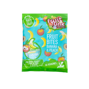 Fruitfunk ilma lisatud suhkruta naturaalsed puuviljasnäkid Banaan & Virsik Multibag 10x10g