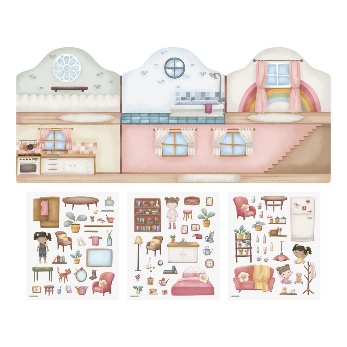 Little Dutch taaskasutatavate kleepsudega vihik "Rosa maja"