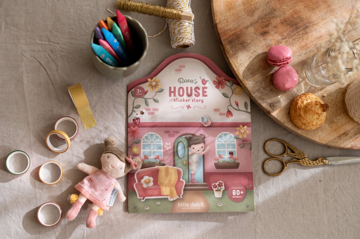 Little Dutch taaskasutatavate kleepsudega vihik "Rosa maja"