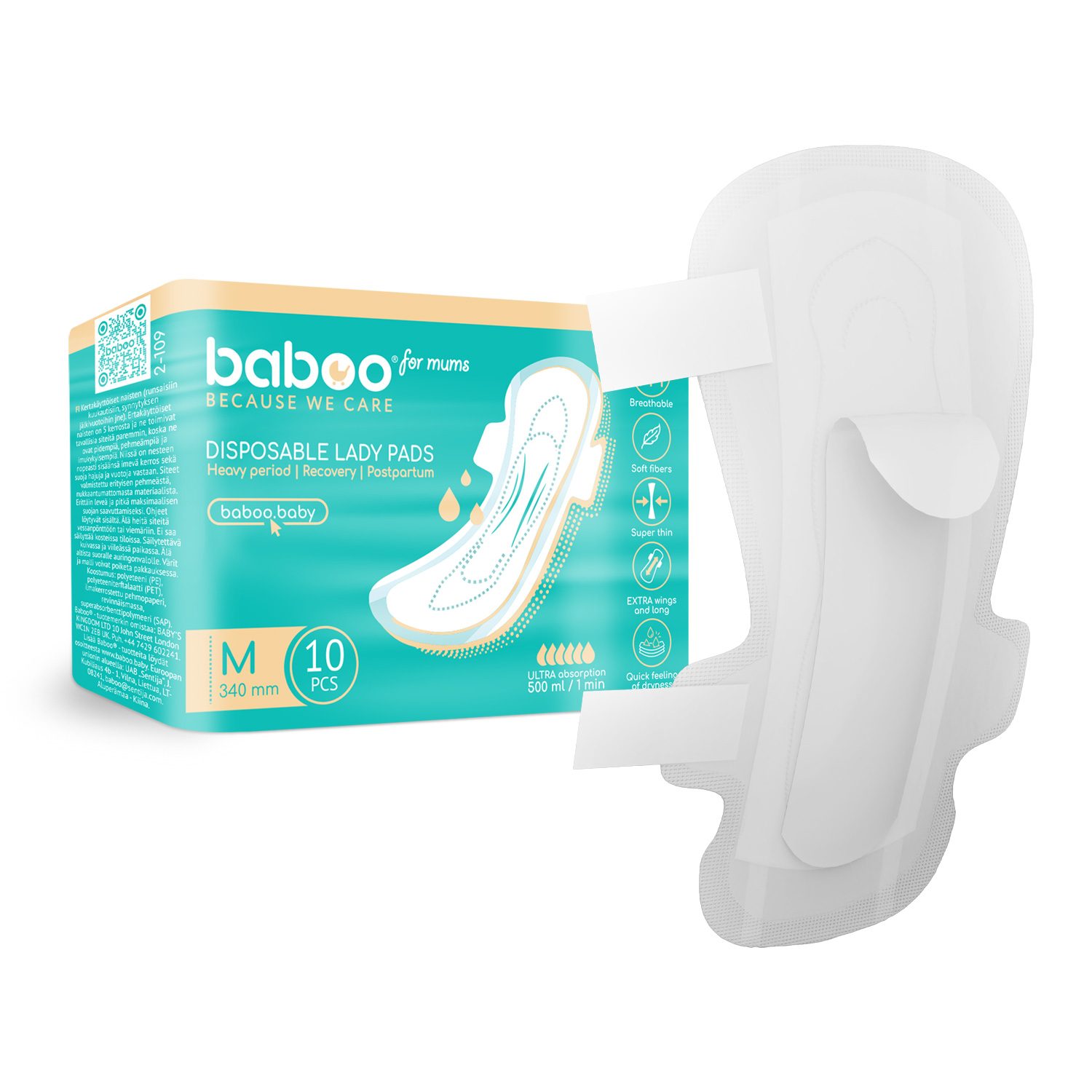 Baboo sünnitusjärgsed hügieenisidemed, 10tk pakendis, suurus M